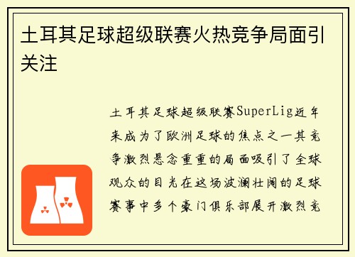 土耳其足球超级联赛火热竞争局面引关注